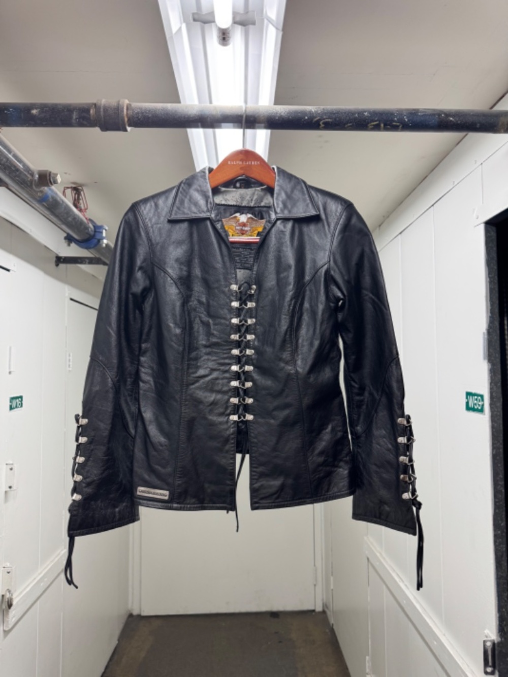 Harley Davidson Leather Lace Up Metal Detail Motorcycle Jacket